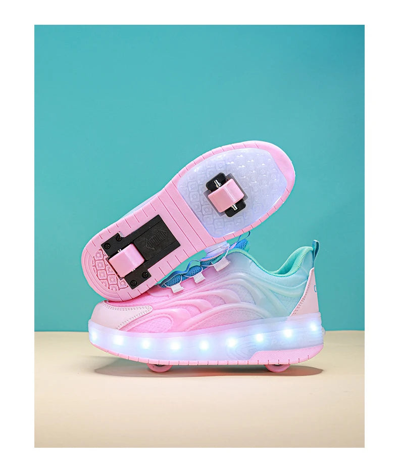 2 Wheels Children's Led Light Roller Skate Shoes Kids Boys Girls Glowing Sport Luminous Outdoor Sneakers Skateboard USB Charging
