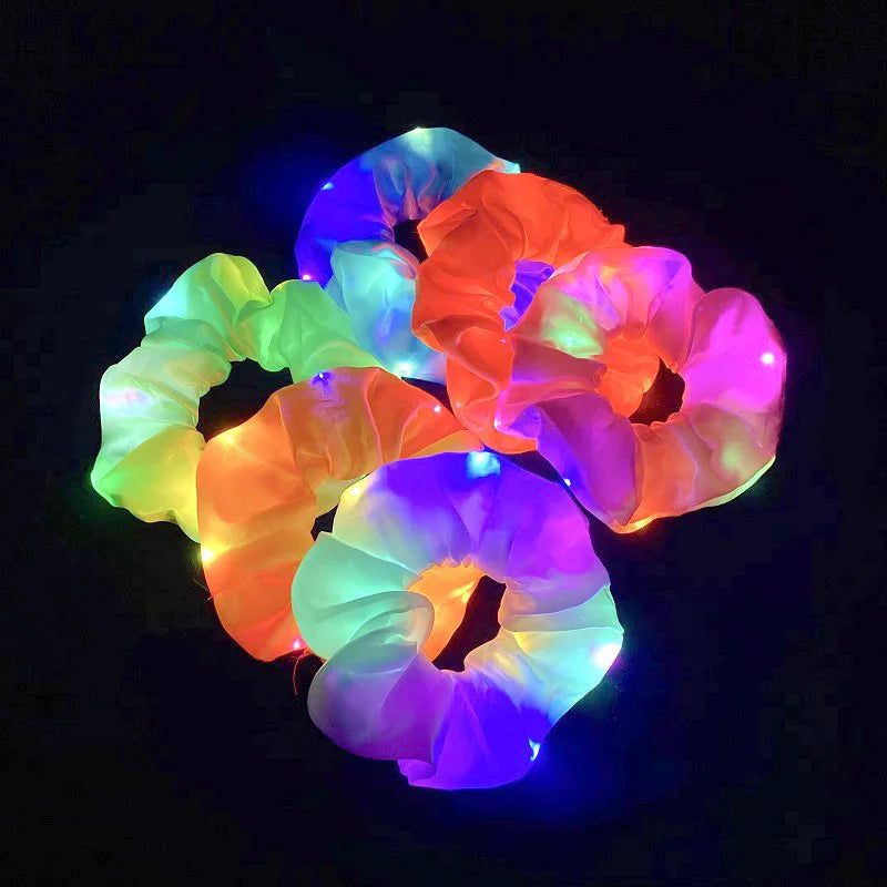 1/10 Pcs LED Luminous Scrunchies Glowing Hairband Girl Light Up Hair Scrunchy Birthday Party Headwear Supplies Hair Accessories