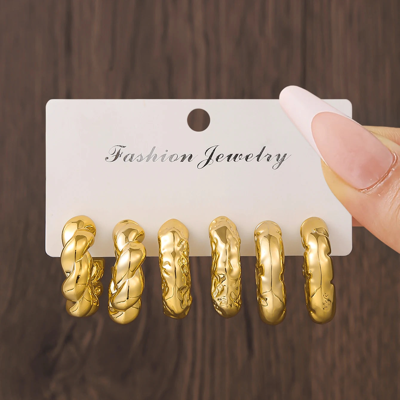 Texture Geometry Multi Shaped Women's Fashion Ring Earring Set Elegant Fashion Style Unique Design Earrings