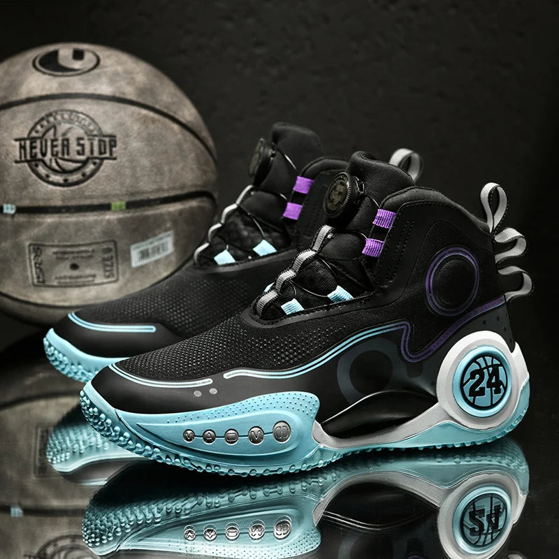 High-top Men Basketball Shoes Kids Rotating Button Basket Boots Brand Design Sneakers Men Outdoor Basketball Training Shoes Male