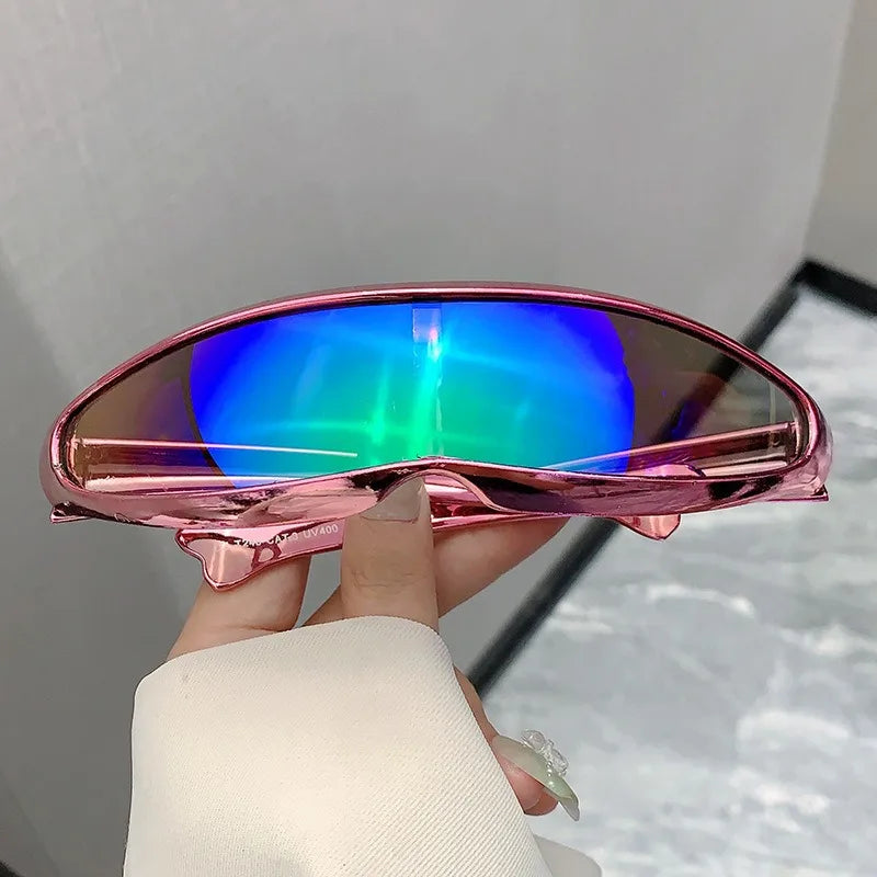 Futuristic One-piece Mirror Personalized Electroplated Sunglasses Women Men 2025 Y2K Steampunk Goggles Rave Party Glasses UV400