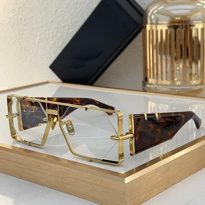 MOD004 Square Diamond Rimless Handamde Acetate Alloy Sunglasses High Street Punk Designer Brand Men Uv400 Eyeglasses with Case