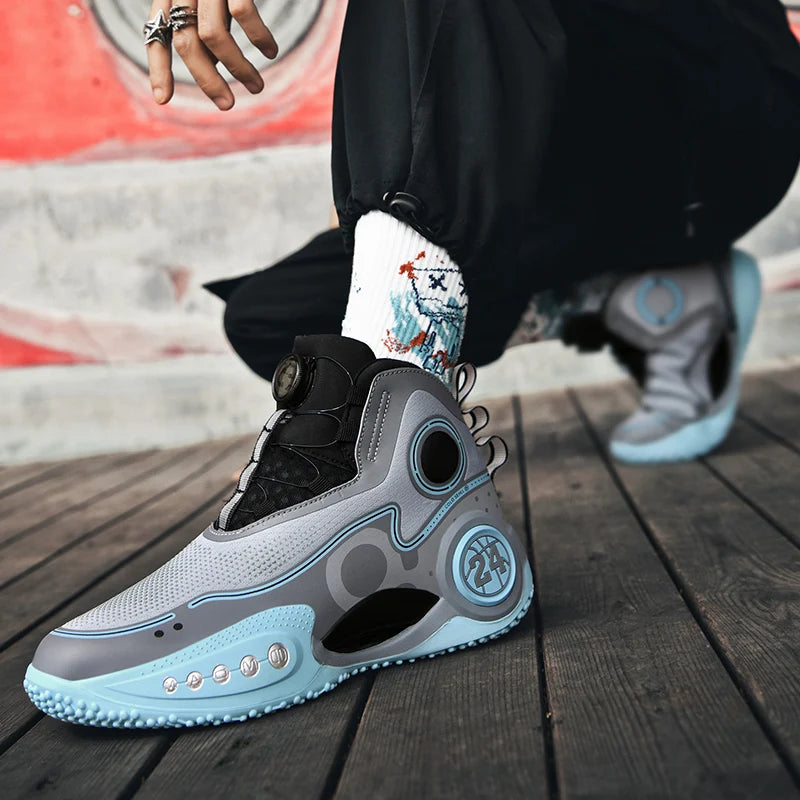 High-top Men Basketball Shoes Kids Rotating Button Basket Boots Brand Design Sneakers Men Outdoor Basketball Training Shoes Male