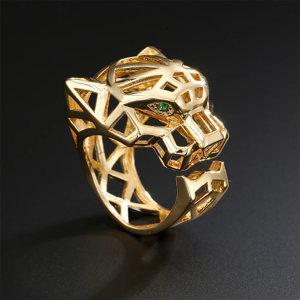 2025 New Fashion Statement Big Animal Ring For Women Girl Party Jewelry Gold Color Hollow Leopard Open Ring Wholesale