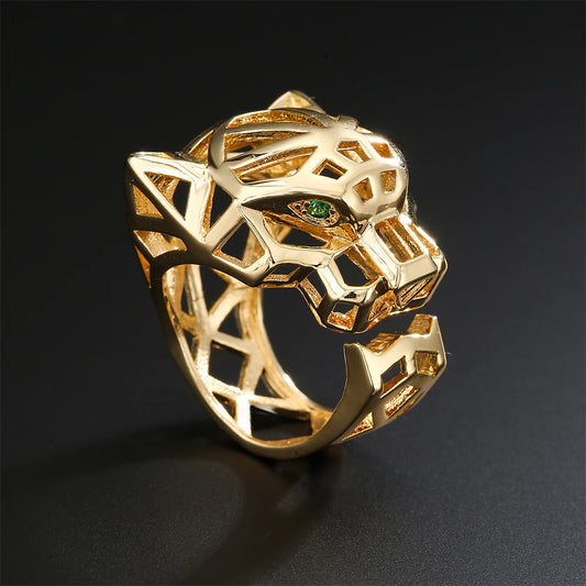 2025 New Fashion Statement Big Animal Ring For Women Girl Party Jewelry Gold Color Hollow Leopard Open Ring Wholesale