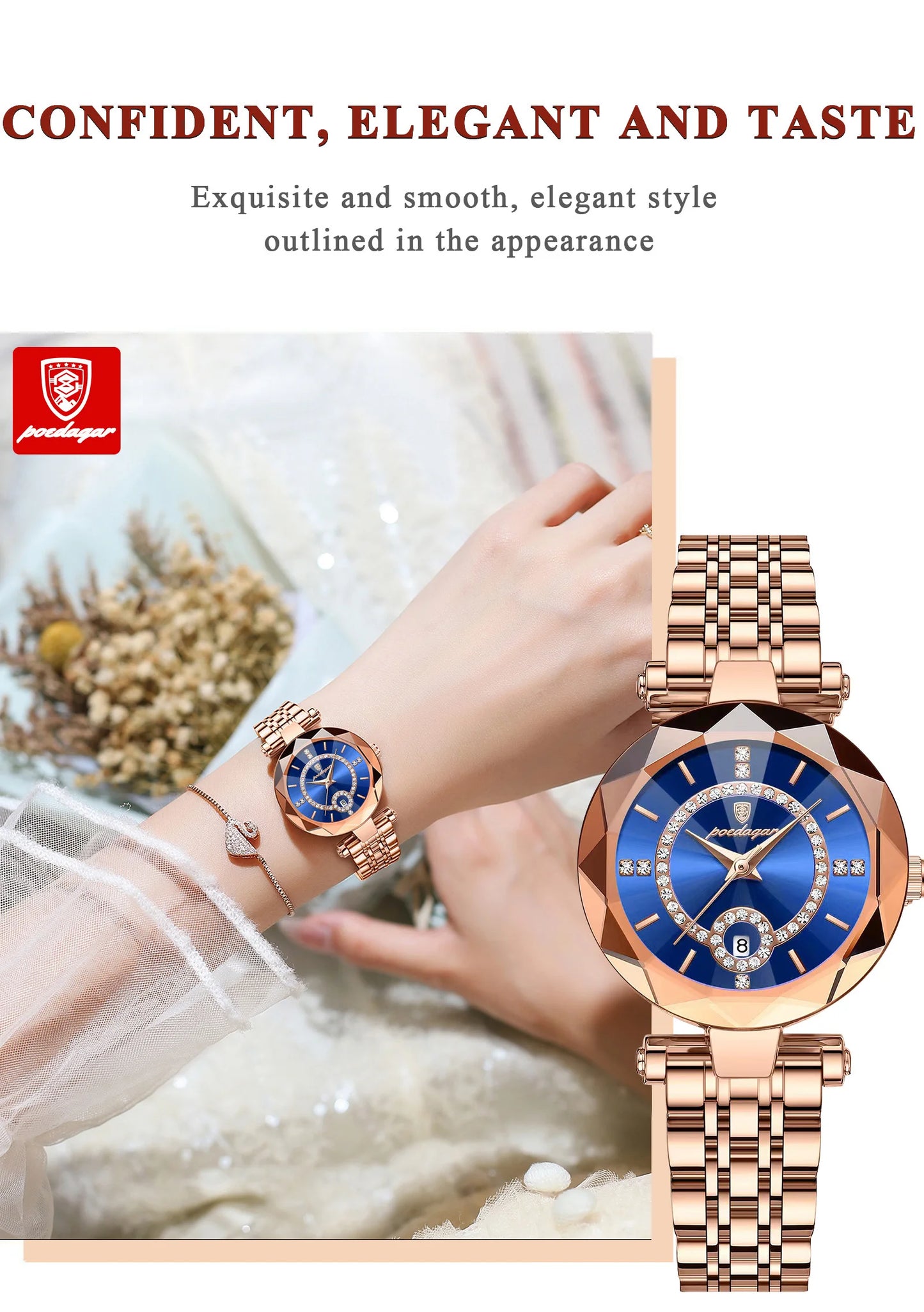 POEDAGAR Luxury Original Watches For Women Waterproof Stainless Steel Date Ladies Watch Diamond Fashion Quartz Woman Watch Reloj