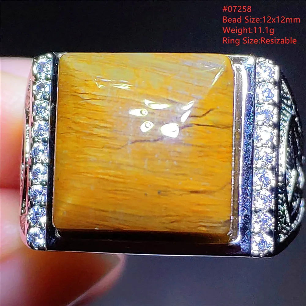 Natural Blue Pietersite Beads Adjustable Ring Woman Men Namibia Pietersite Ring Chatoyant Beads Fashion Silver Jewelry AAAAAA