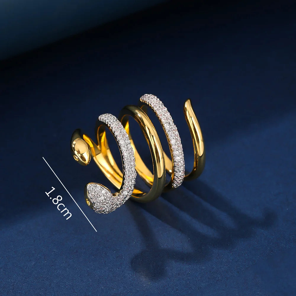 Bridal Talk Serpentine ring AAA Cubic Zirconia sparkling crystal multi-layer design fashion jewelry wedding party date gift