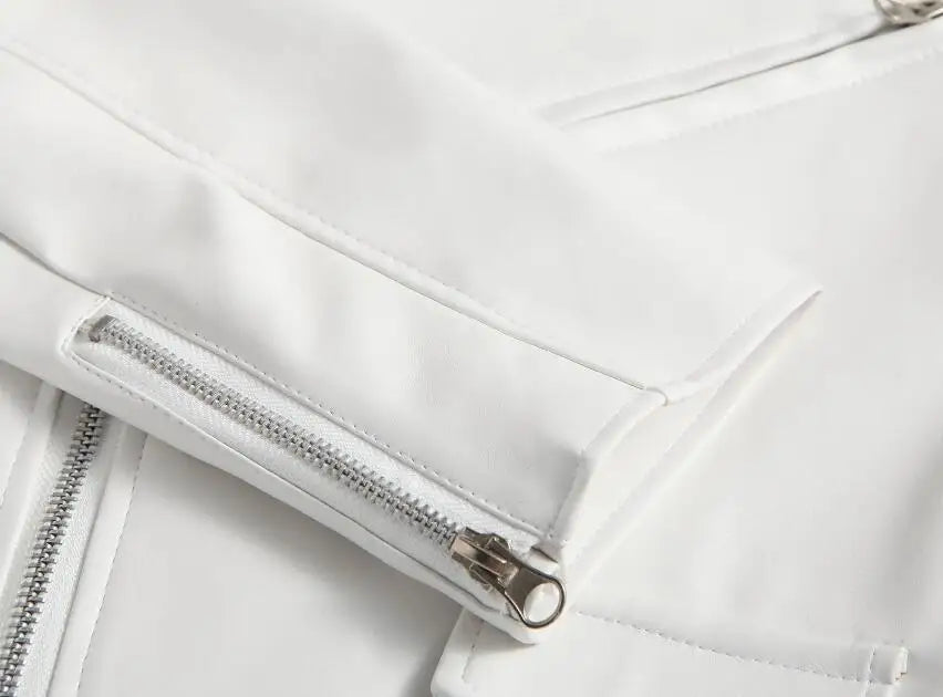 White PU Leather Jacket Men's Jacket Long Sleeve Motorcycle Punk Style Coat Autumn Winter