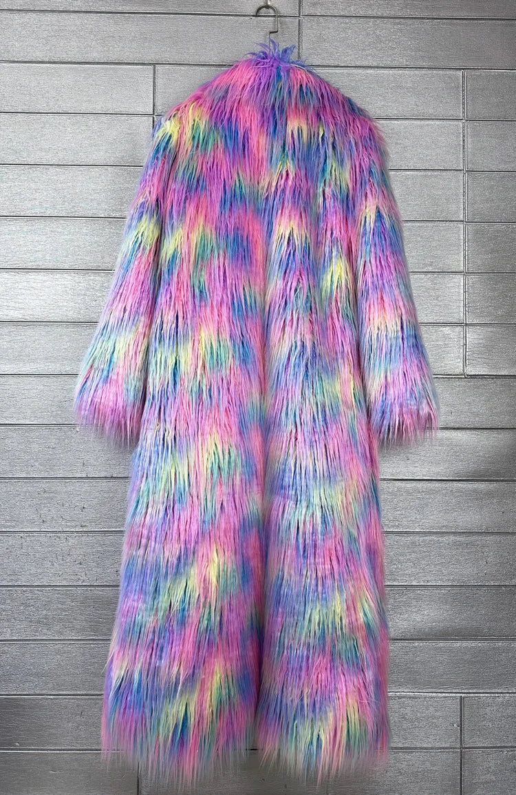 DEAT 2025 Winter New Items Imitation Colorful Long Coat For Women Faux Fur Suit Collar Long Sleeve Trench Jacket Female 11A05577