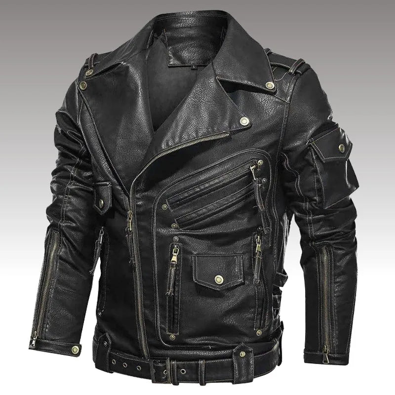 Winter PU Leather Jacket Men Fashion Motorcycle Faux Leather Jacket Male Autumn Cool Zipper Pockets Outwear Coats Clothing