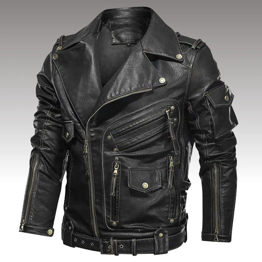 Winter PU Leather Jacket Men Fashion Motorcycle Faux Leather Jacket Male Autumn Cool Zipper Pockets Outwear Coats Clothing