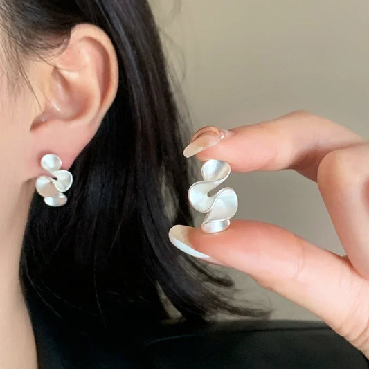 Real 925 Sterling Silver 18K Gold Twisted Flower Stud Earring for Women Minimalist Personality Fine Jewelry Trendy Accessory