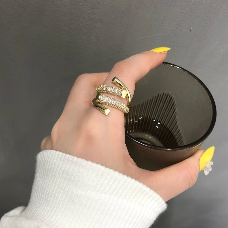 UILZ 2025 NEW French Elegant Multi-layered Rings For Women Luxury Exquisite Zircon 18K Gold-plated Ring Not Fading Jewelry Gift