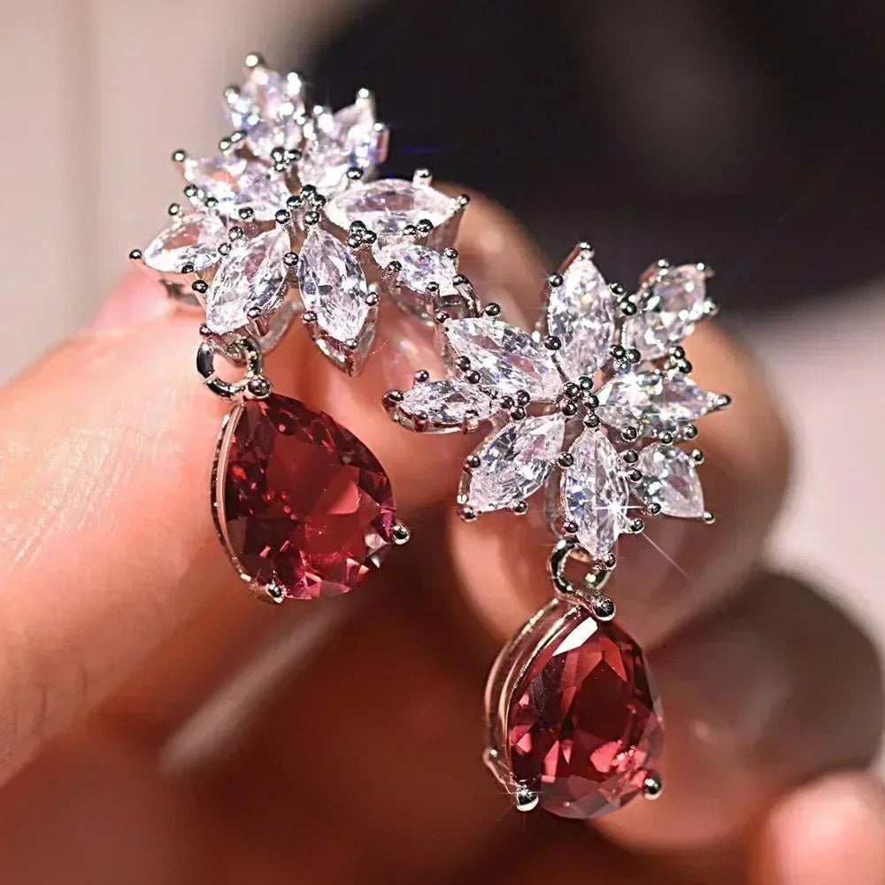 Luxury Square Purple Cubic Zirconia Crystal Earrings  for Women New FashionExquisite Fashion Gold Color Dangle  Wedding Jewelry
