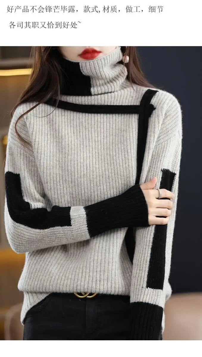 Vintage Ladies Sweater New Turtleneck Autumn Winter Loose Pullover Interior Lapping Knitting Bottoming Shirt Women Clothes Tops