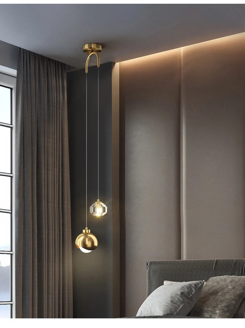 Nordic Luxury Crystal LED Chandelier Double Head Long Line Hanging Lamp For Home Decor Restaurant Bar Bedroom Pendant Lights