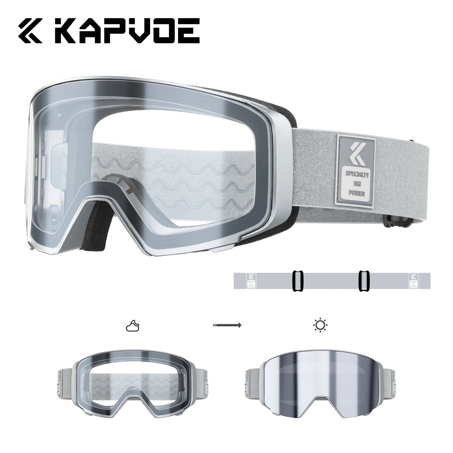 Kapvoe Men Outdoor Photochromic Snow Goggles Ski Goggles Winter Snowmobile Snowboard Anti-Fog Mask Women UV400 Sports Glasses