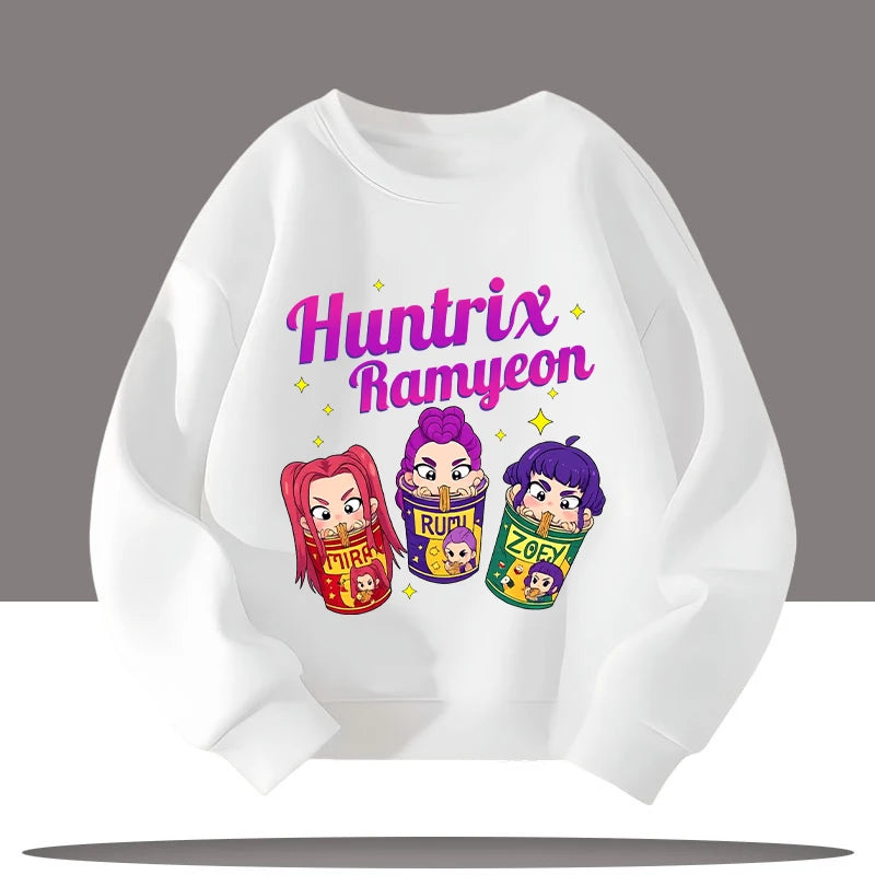 K-pop Demon Hunters Cartoon Print 3-12 Year Old New Style Kids Round-neck Sport Shirt Cute Girl Casual Top Children's Clothing