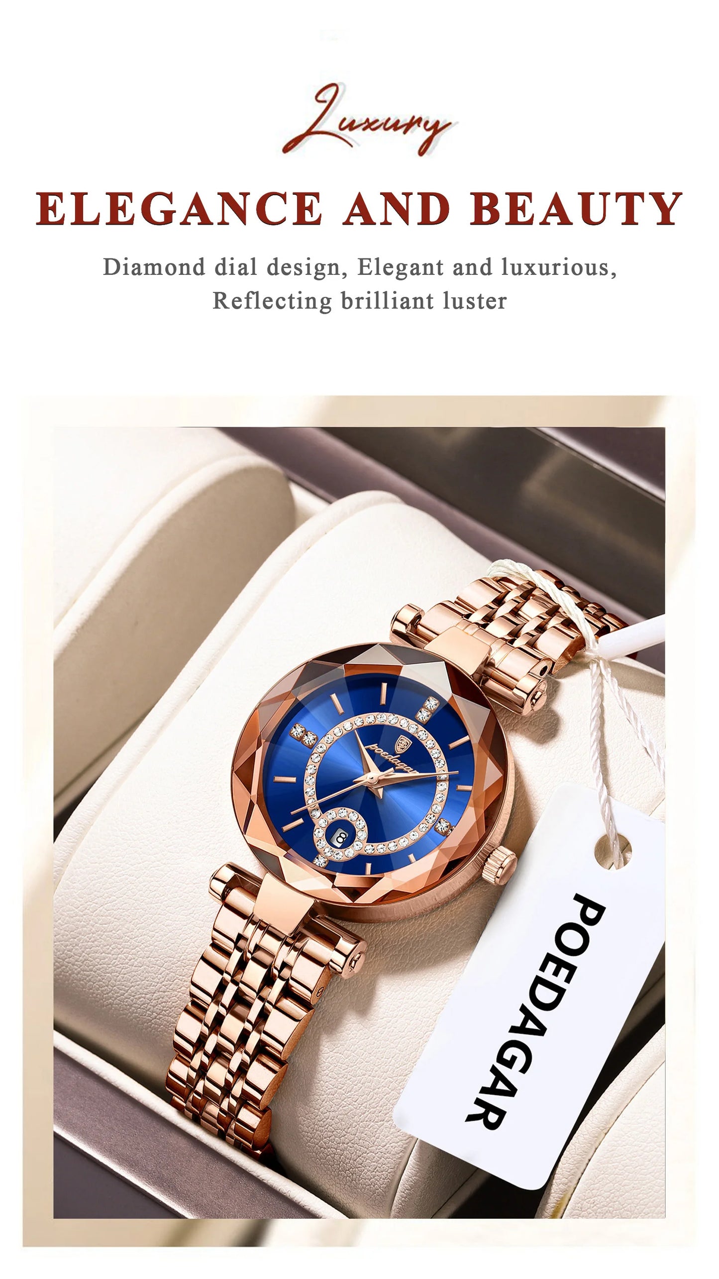 POEDAGAR Luxury Original Watches For Women Waterproof Stainless Steel Date Ladies Watch Diamond Fashion Quartz Woman Watch Reloj