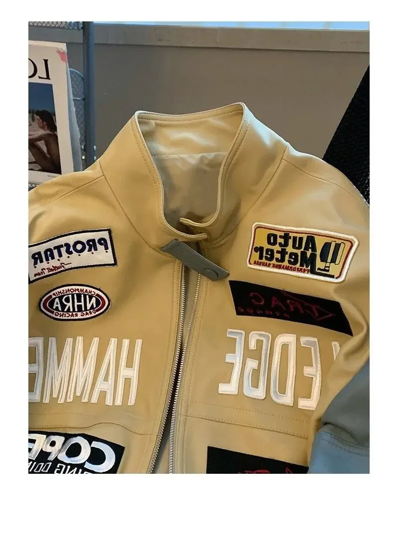 Motorcycle pu leather jacket coat baseball jacket pink american style women autumn and winter fried street high level clothes