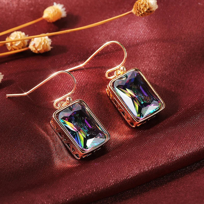 Luxury Square Purple Cubic Zirconia Crystal Earrings  for Women New FashionExquisite Fashion Gold Color Dangle  Wedding Jewelry