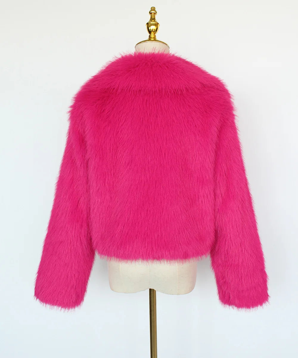 2025 Female Winter Brown Faux Fur Coat For Women Casual Long Sleeve Fluffy Plush Jacket Lady Solid Thick Fake Fur Warm Cardigan