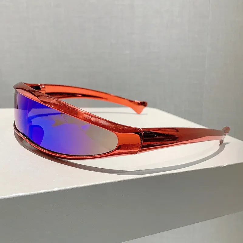 Futuristic One-piece Mirror Personalized Electroplated Sunglasses Women Men 2025 Y2K Steampunk Goggles Rave Party Glasses UV400