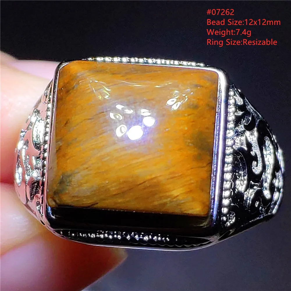 Natural Blue Pietersite Beads Adjustable Ring Woman Men Namibia Pietersite Ring Chatoyant Beads Fashion Silver Jewelry AAAAAA