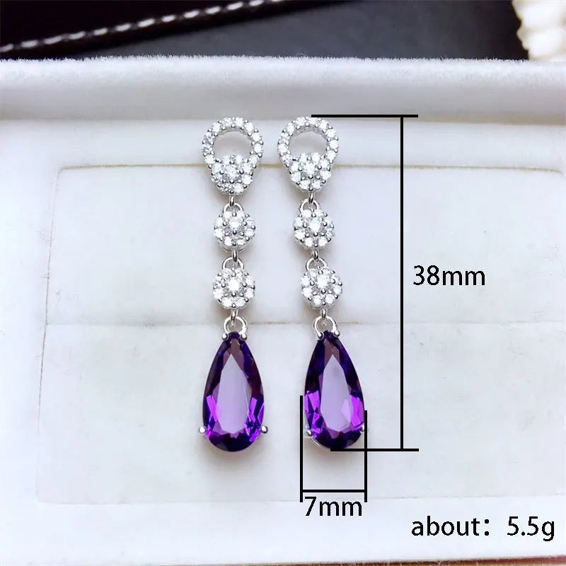 Luxury Square Purple Cubic Zirconia Crystal Earrings  for Women New FashionExquisite Fashion Gold Color Dangle  Wedding Jewelry