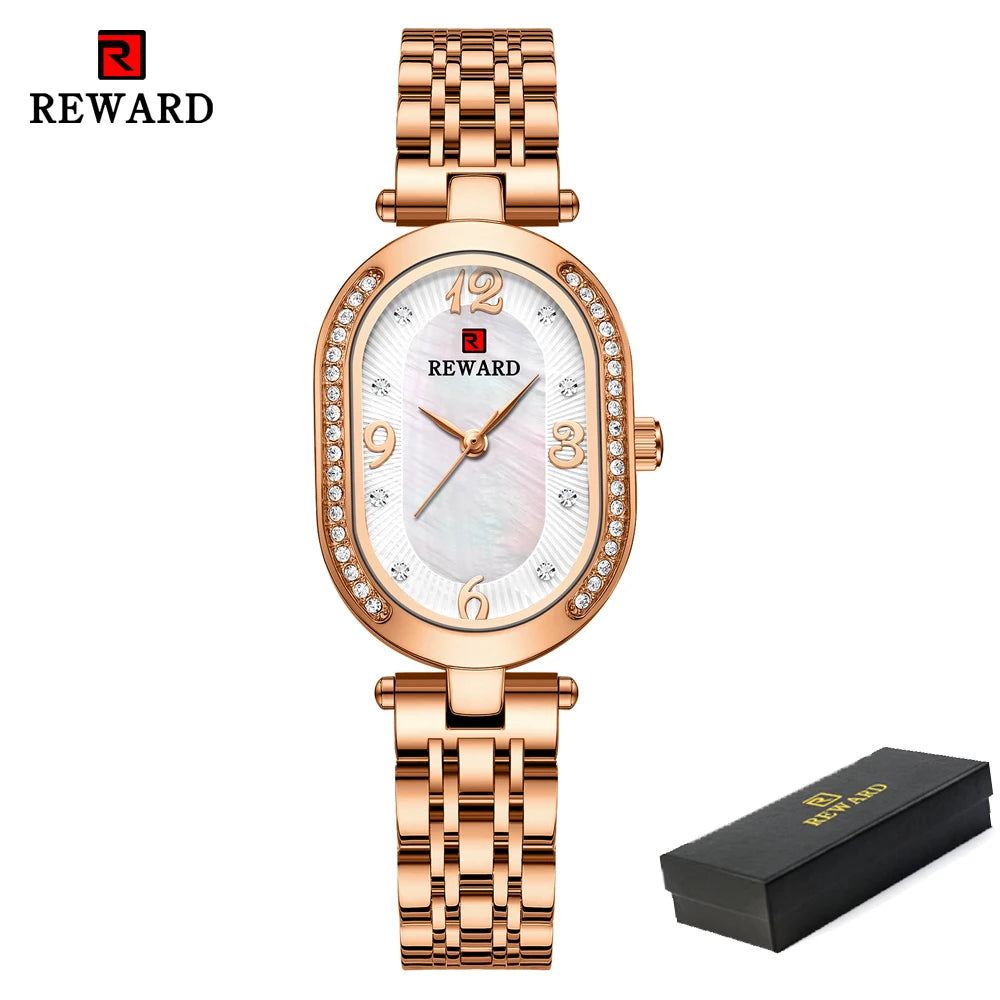 REWARD Exquisite Minimalist Women Watch Luxury Fashion Stain Steel Ladies Waterproof Quartz Wristwatch Rose Gold Female Clock