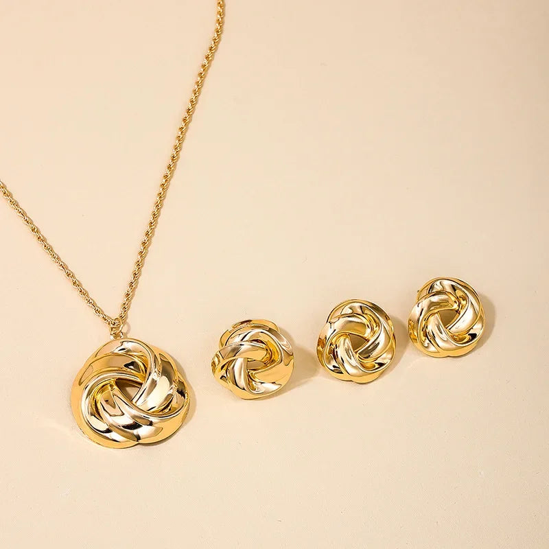 Fashion Jewelry Sets For Women Exaggerated CCB Smooth Twist Necklace Ring Earrings Gift Holiday OL DS003