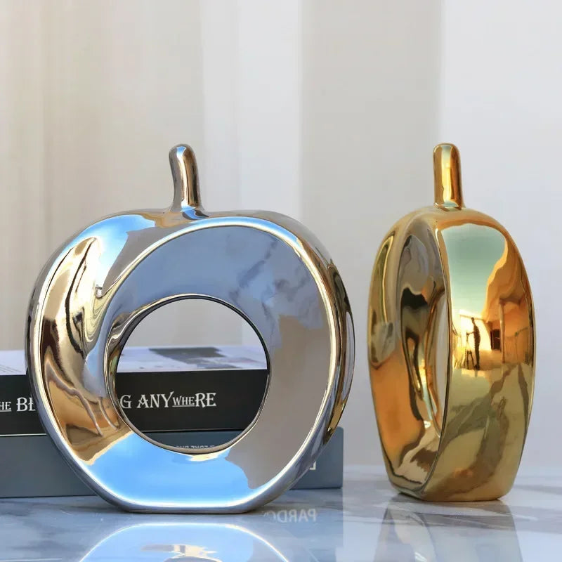 Ceramic Electroplating Ornaments Nordic Ins Cabinet Decorations Home Porcelain Deer/Swan Family Apple Shape Figurines