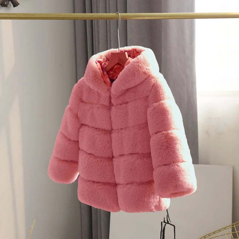Kids Clothes Girls Fur Coats Winter Solid Faux Rabbit Fur Hooded Jacket for Babies Fashion Boy Thicken Warm Children's Clothing