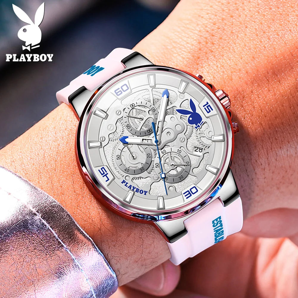PLAYBOY Top Brand Trend Quartz Watch for Men Original Silicone Strap Men's Watches Waterproof Calendar Multifunction Male Watch