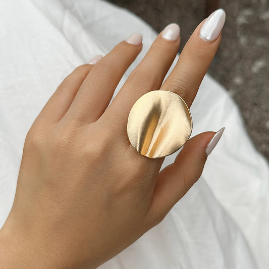 PuRui Unique Irregular Big Cuff Rings for Women Open Matte Gold Color Finger Rings Adjustable Jewelry Punk 2024 Party Wedding