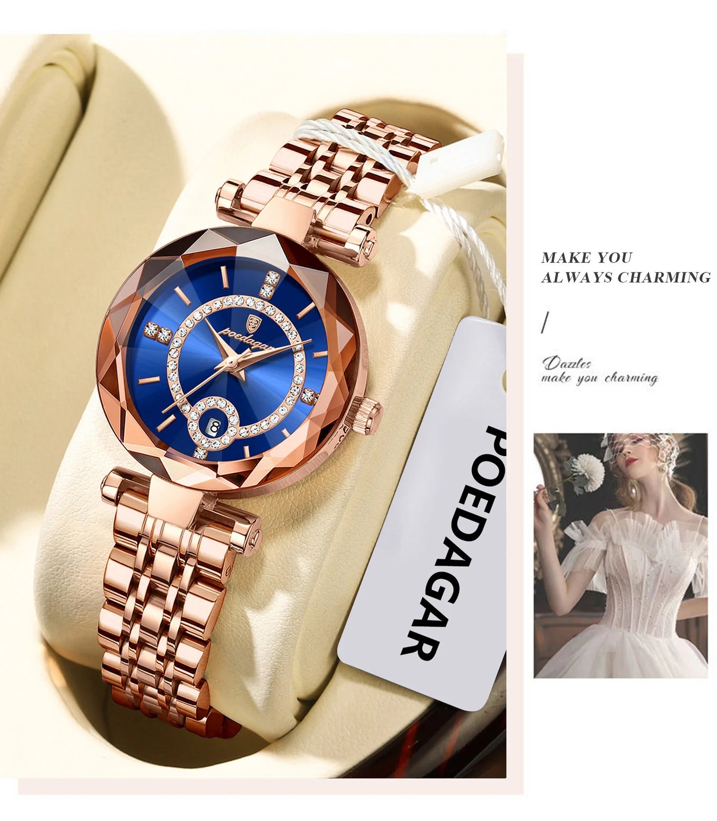POEDAGAR Luxury Original Watches For Women Waterproof Stainless Steel Date Ladies Watch Diamond Fashion Quartz Woman Watch Reloj