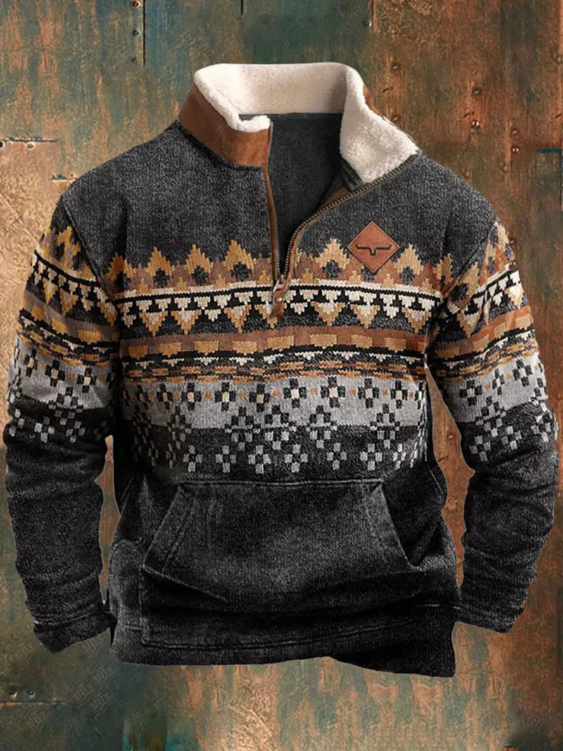 Autumn and winter men's 3D printed outdoor leather Collar hoodie new large size retro style casual zipper jacket sports hoodie