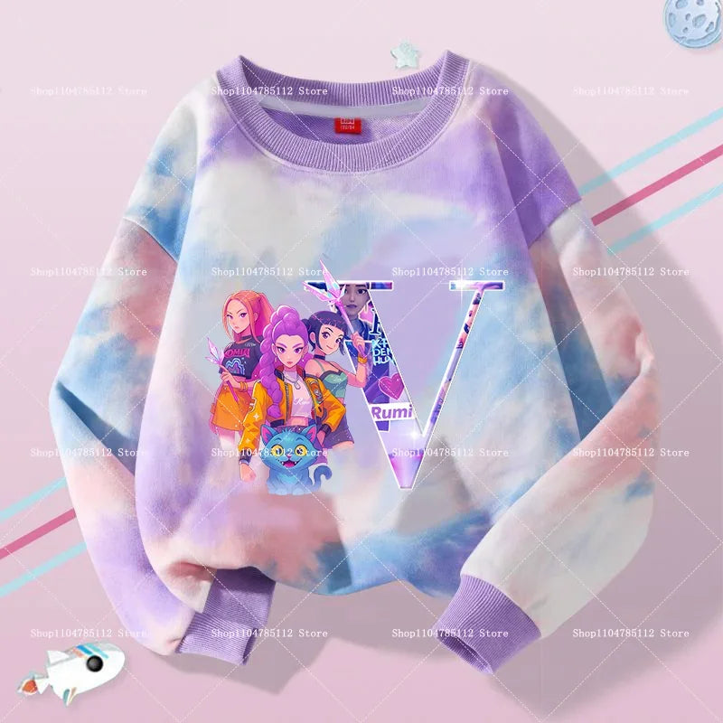 K Pop Demon Hunters Girls Sweatshirt Rumi Mira Zoey A-Z Hoodies Kids Spring Autumn Pullover Children Long Sleeves Clothes Gift