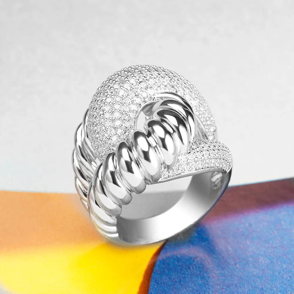 BrideTalk Luxury Corssover Chic Bold Statement Rings with Zirconia Stones 2020 Women Engagement Party Jewelry High Quality