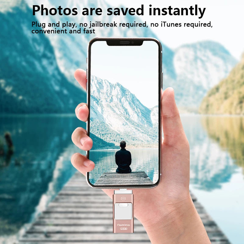 3-in-1 2TB Mobile Phone Usb Flash Drive 64g Push-pull Suitable For Apple Usb Flash Drive Large Capacity Android Computer Gift