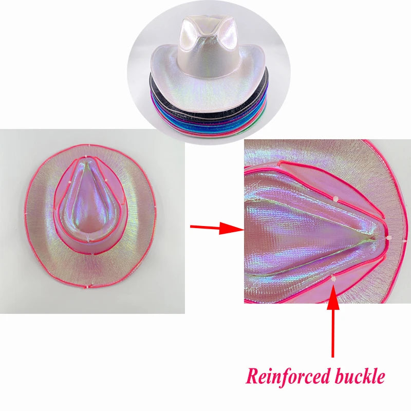 Glowing Decor  Supplies Luminous Cowboy hat  LED Pearlescent Cowboy  Cap Fashion Neon Light Hat For Party