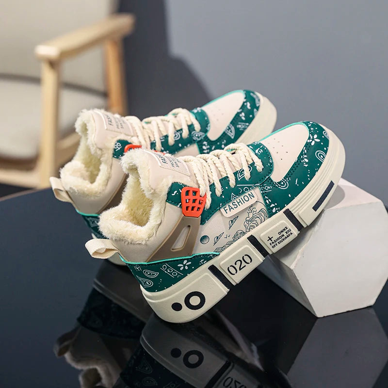 Kids Sneakers Winter Warm Plush Walking Shoes High-top Comfortable Fashion Casual Flat Tennis Shoes Childrens Boots for Boy