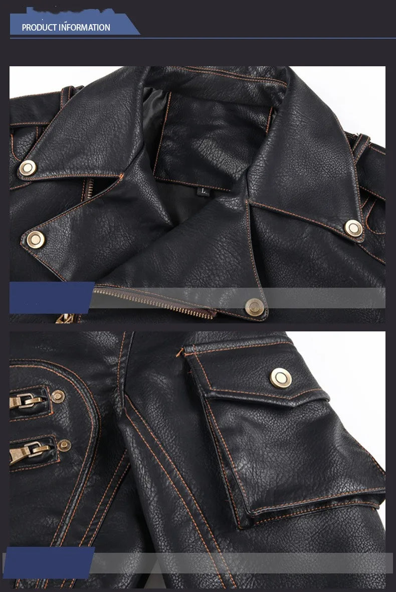 Winter PU Leather Jacket Men Fashion Motorcycle Faux Leather Jacket Male Autumn Cool Zipper Pockets Outwear Coats Clothing