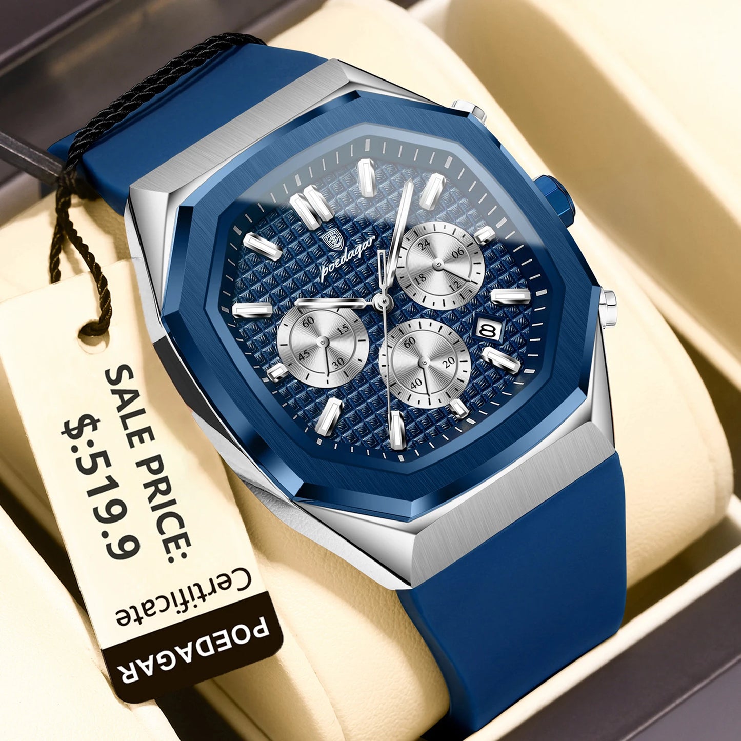 POEDAGAR New Luxury Watches For Men Waterproof Luminous Chronograph Date Man Watch Silicone Strap Fashion Quartz Men Wristwatch