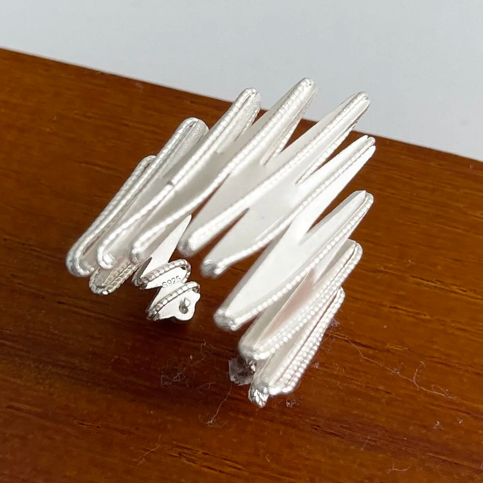 925 Sterling Silver Rings For Women Geometric Fine Jewelry Finger Adjustable Wide Sparkling Ring For Party Birthday Gift