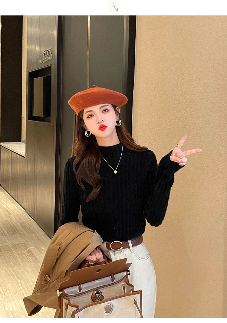 2025 Knitted Pullover Thick Warm Turtleneck Sweater Women Tops Lined Sweater Autumn Winter Streetwear Jersey Knitwear Jumper