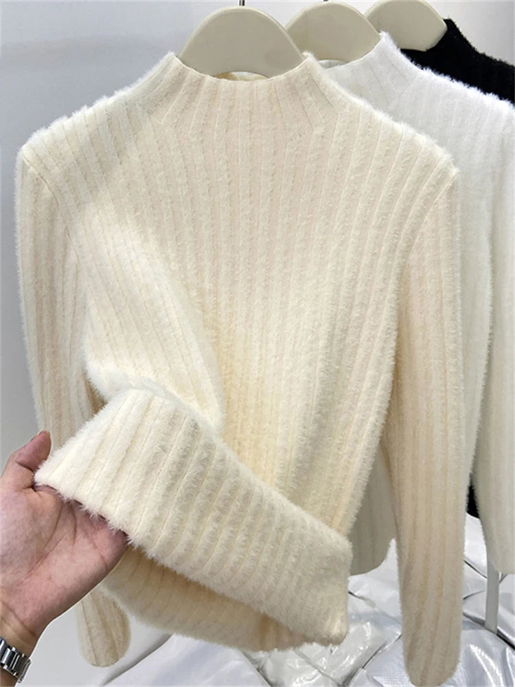2025 Knitted Pullover Thick Warm Turtleneck Sweater Women Tops Lined Sweater Autumn Winter Streetwear Jersey Knitwear Jumper