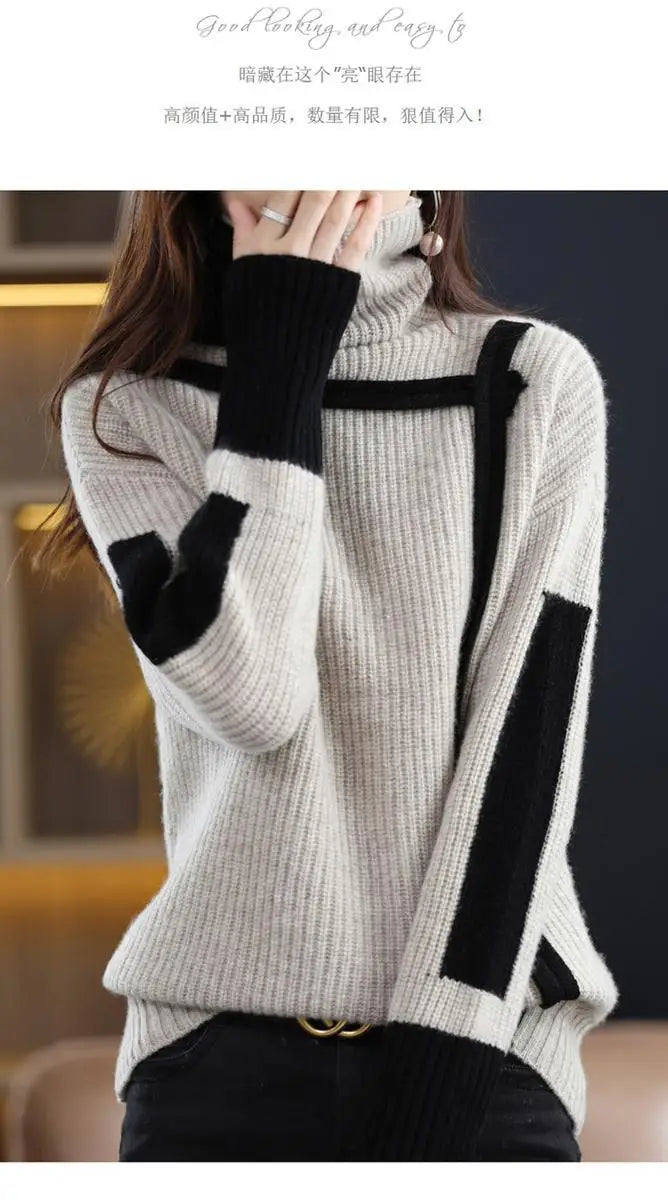 Vintage Ladies Sweater New Turtleneck Autumn Winter Loose Pullover Interior Lapping Knitting Bottoming Shirt Women Clothes Tops