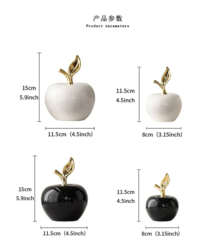 Creative Ceramic Apple Figurines Handicrafts Living Room Art White Apple Sculpture Room Home Decor Accessories Holiday Gifts
